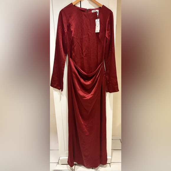NWT SIMKHAI "Qiana" long draped satin gown oxblood $895 size 8 - Picture 6 of 13
